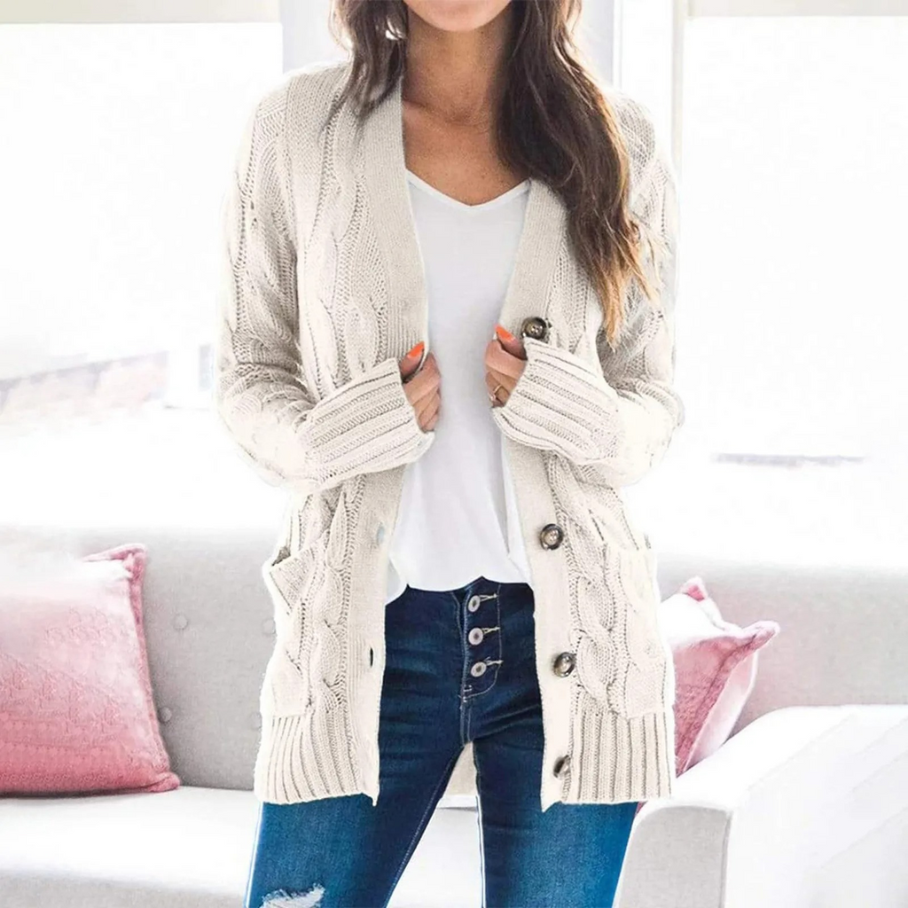 Valenzora | Stylischer langer Cardigan für Damen mit Knopfleiste