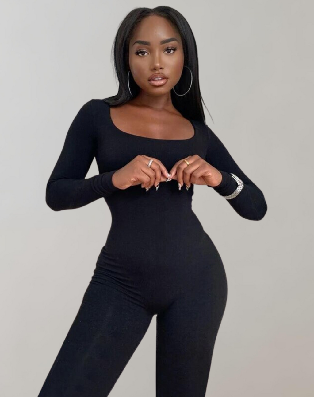 Valenzora - Long-sleeved slit jumpsuit