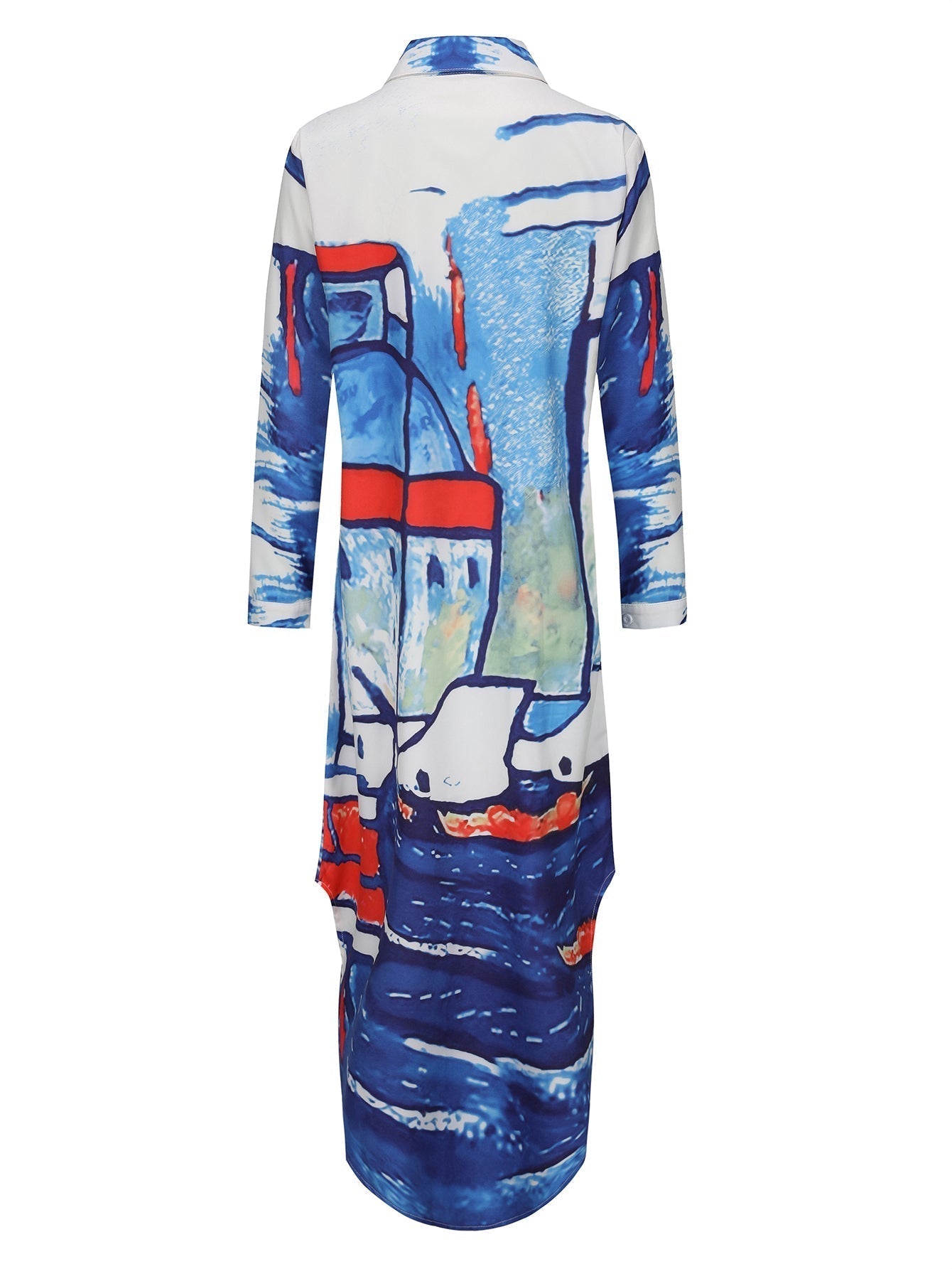 Valenzora | Long-sleeved dress with face pattern in blue and white