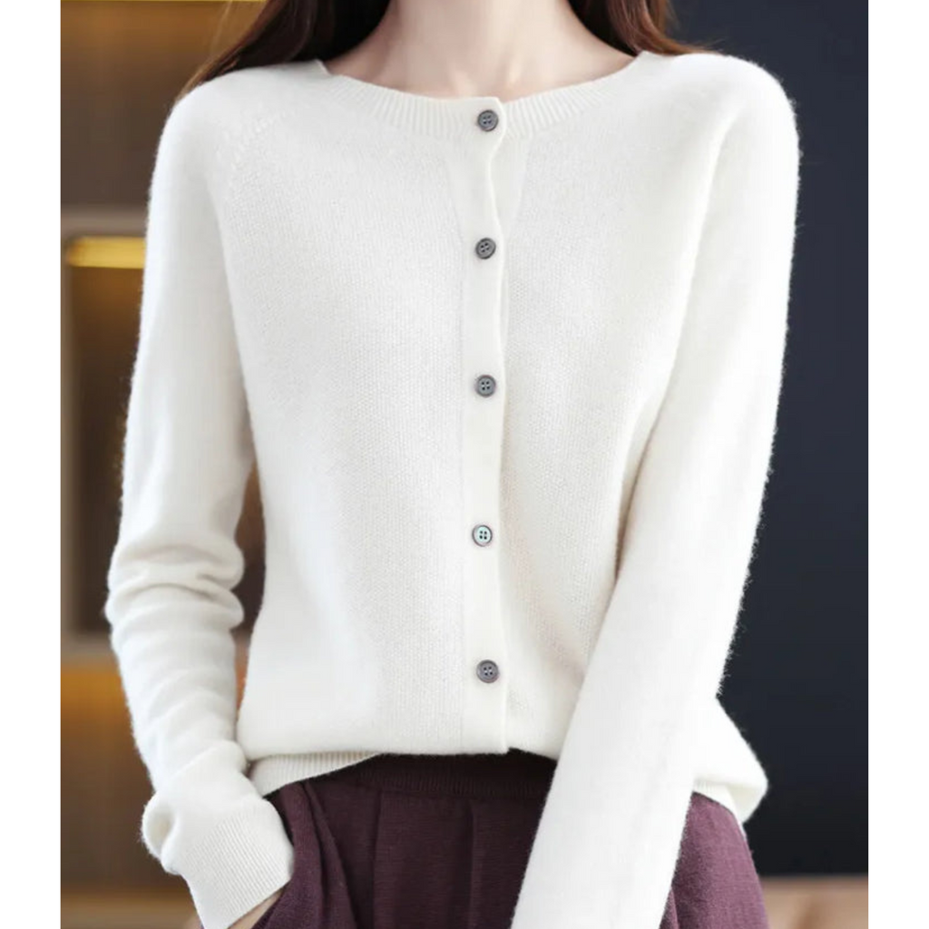 Valenzora | Damen-Cardigan aus Merinowolle mit Rundhalsausschnitt und Kaschmiranteil