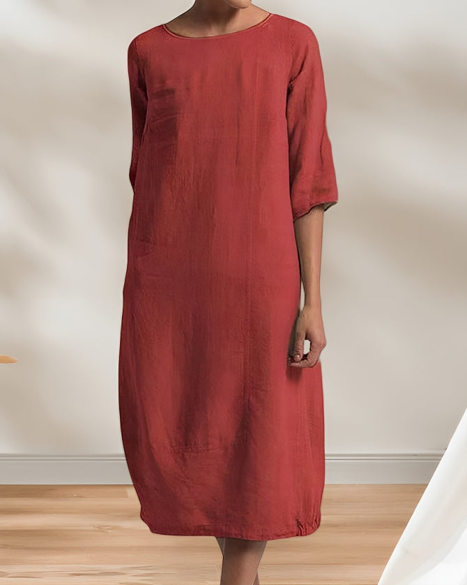Valenzora | Damen Freizeit Leinenoptik Schlichtes Midikleid