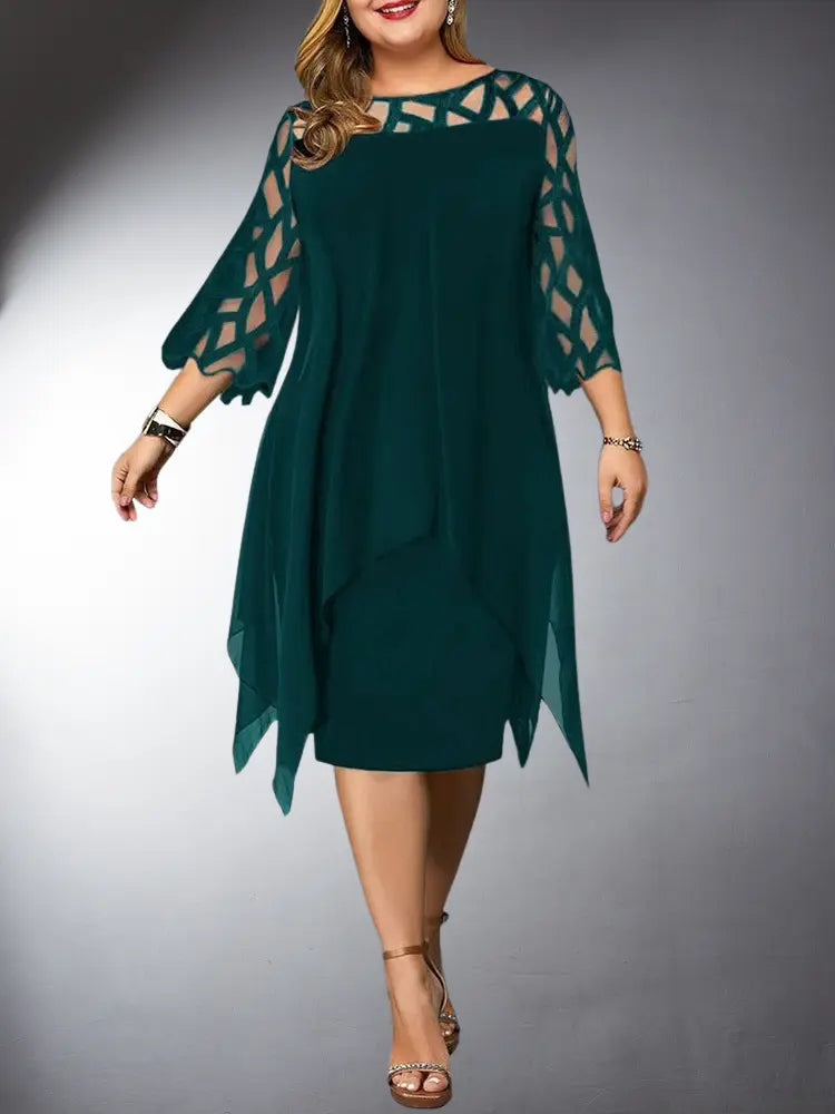 Valenzora | Elegant Plus Size Lace Midi Dress