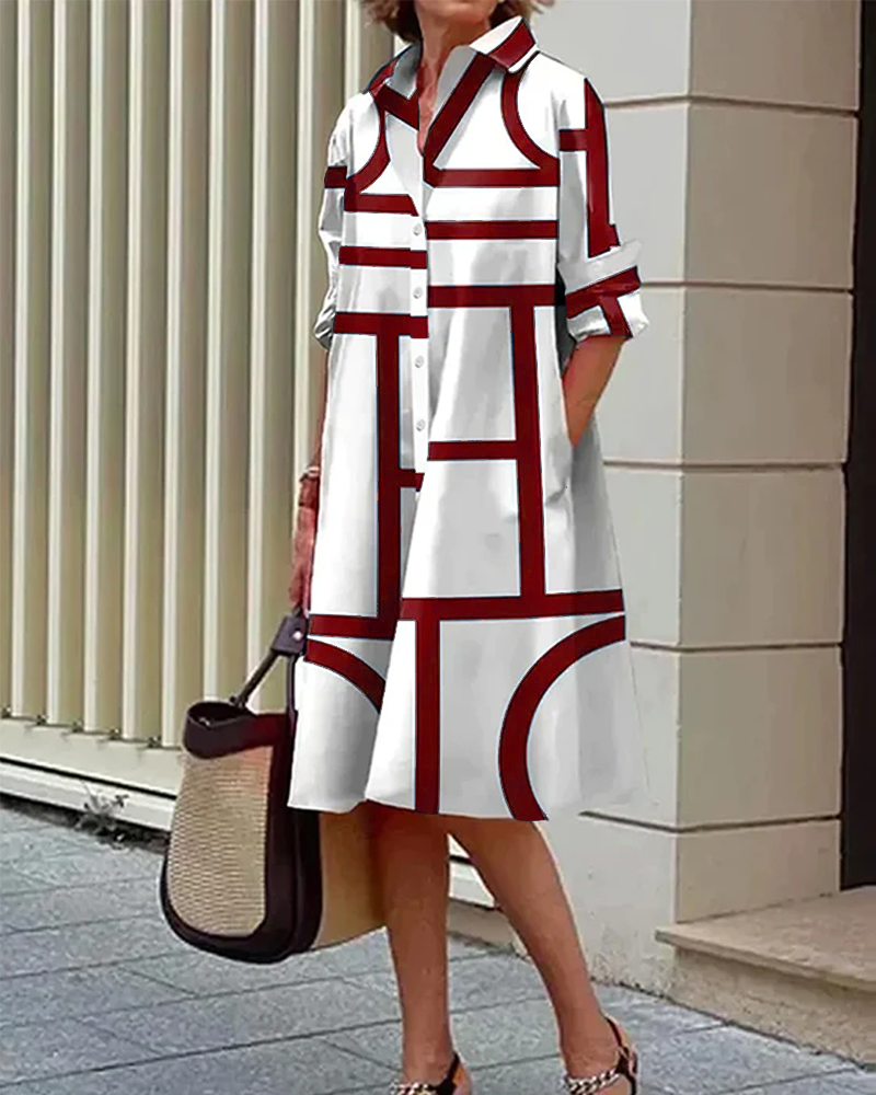 Valenzora | Kleid mit Taschen und geometrischem Druck
