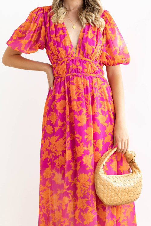Valenzora | Real Love Print Puff Sleeve Maxi Dress
