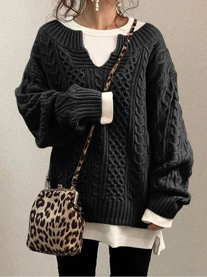 Valenzora Luxe Pullover | Bequemer, warmer, übergroßer Zopfmusterpullover aus weichem Material