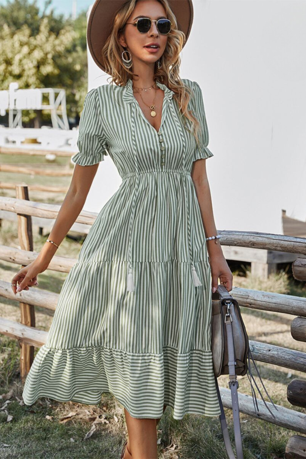 Valenzora | Striped Midi Dress with Tassels for Women