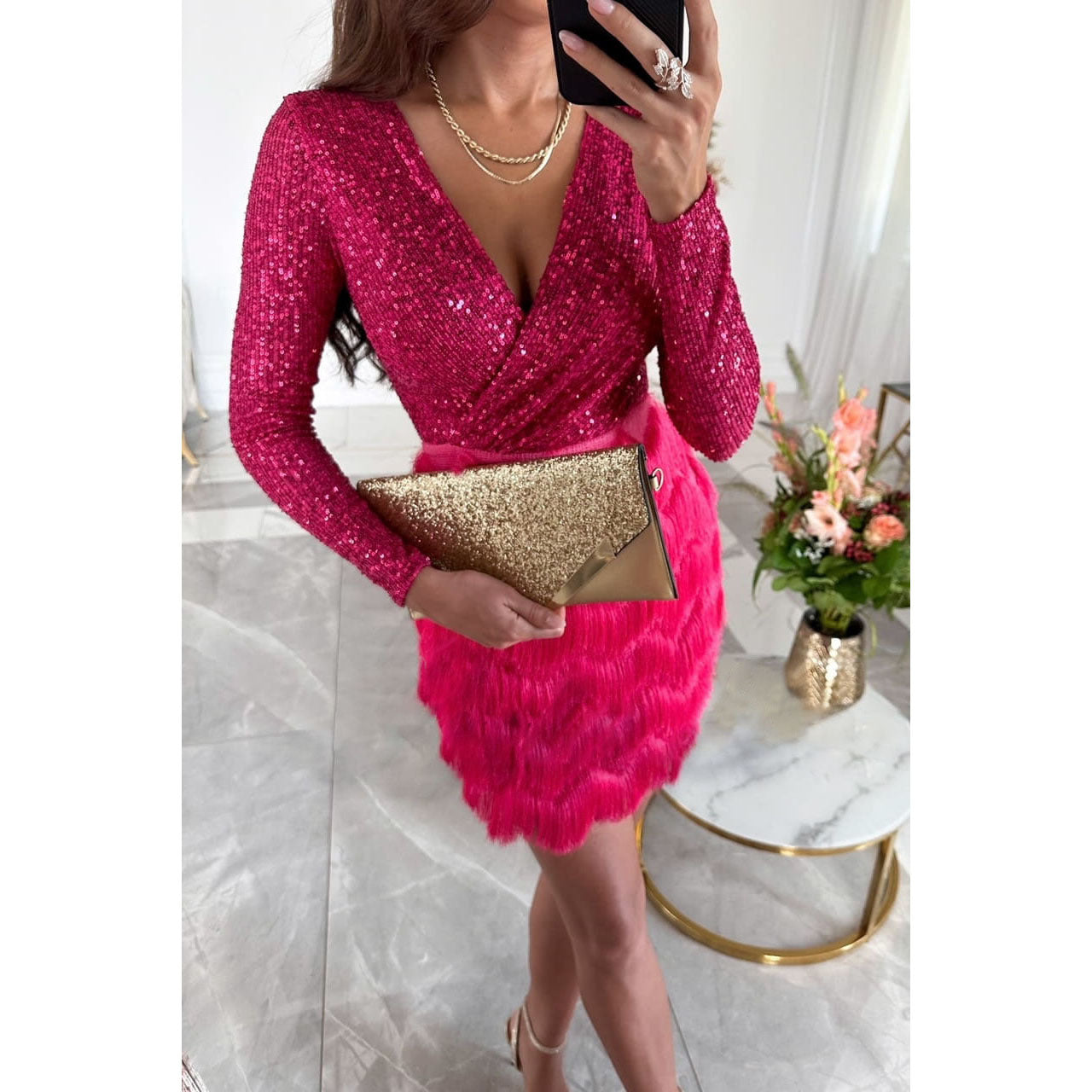 Valenzora | Stylish Winter Chic Glitter Mini Dress for Women