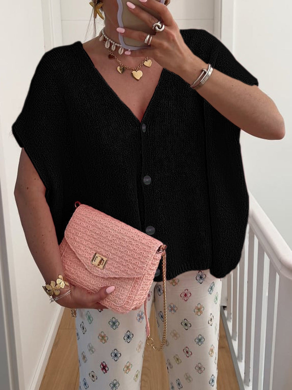 Valenzora | Kurzärmeliger Cardigan mit V-Ausschnitt