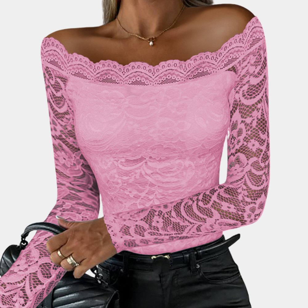 Valenzora | Damen elegantes schulterfreies Spitzenoberteil | Damen elegantes schulterfreies Spitzen-Shirt