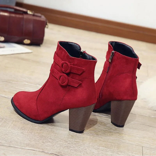 Valenzora | Women's suede ankle boots with double-stitch closure, high block heel, zipper