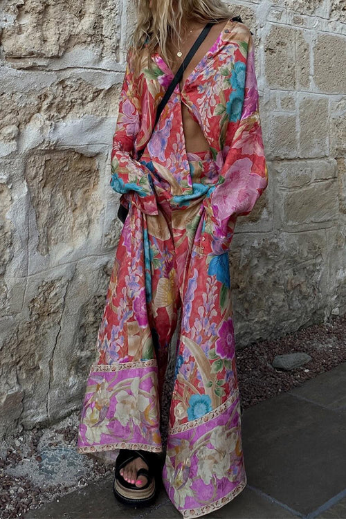 Valenzora | Rosiedress Long-sleeved blouse with button placket and wide-leg trousers floral pattern set