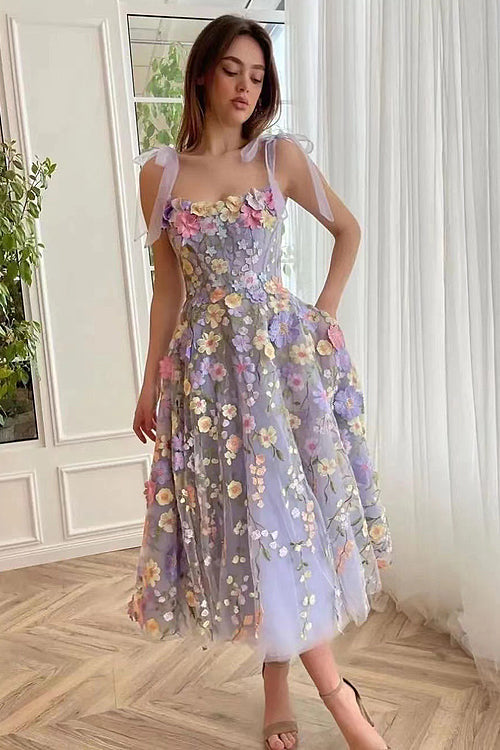 Valenzora | Proof Of Perfection 3D Flower Embroidered Tie-Sash Mini Dress