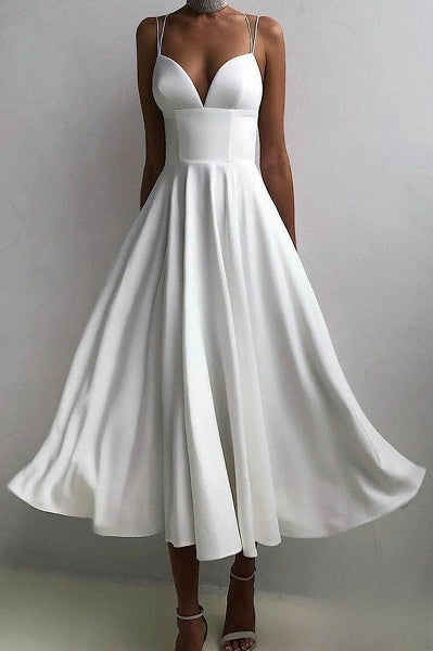 Valenzora | Elegant midi dress with spaghetti straps for special occasions