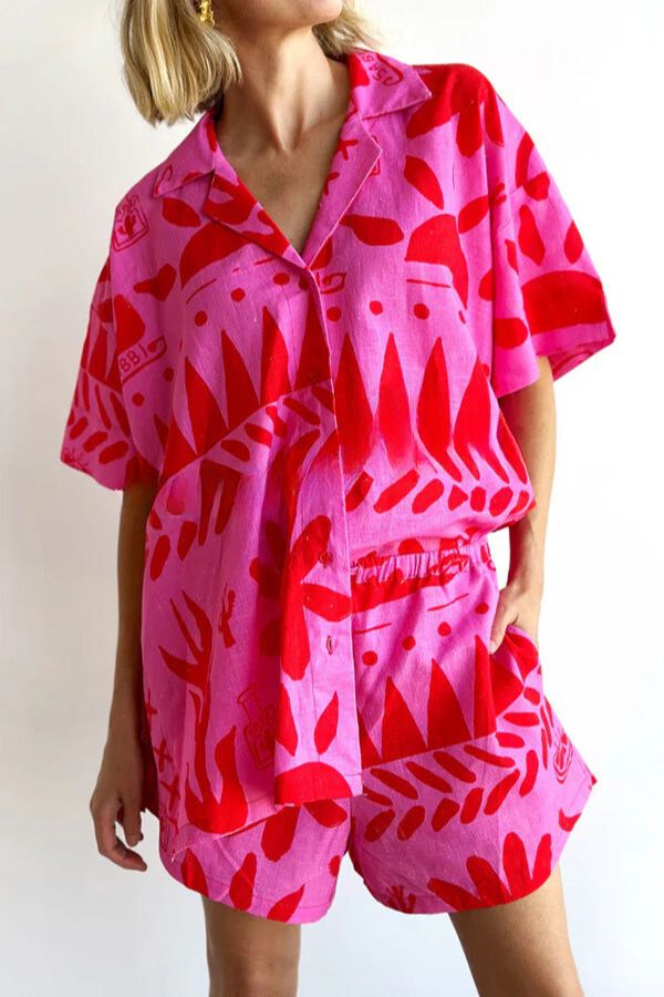 Valenzora | Altos Unique Printed Pocket Shirt and Set with Elastic Waist Shorts