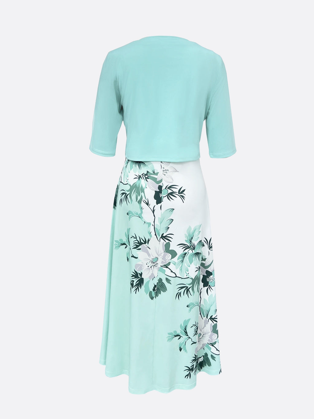 Valenzora Dress | Elegant turquoise long blazer/dress set with floral pattern