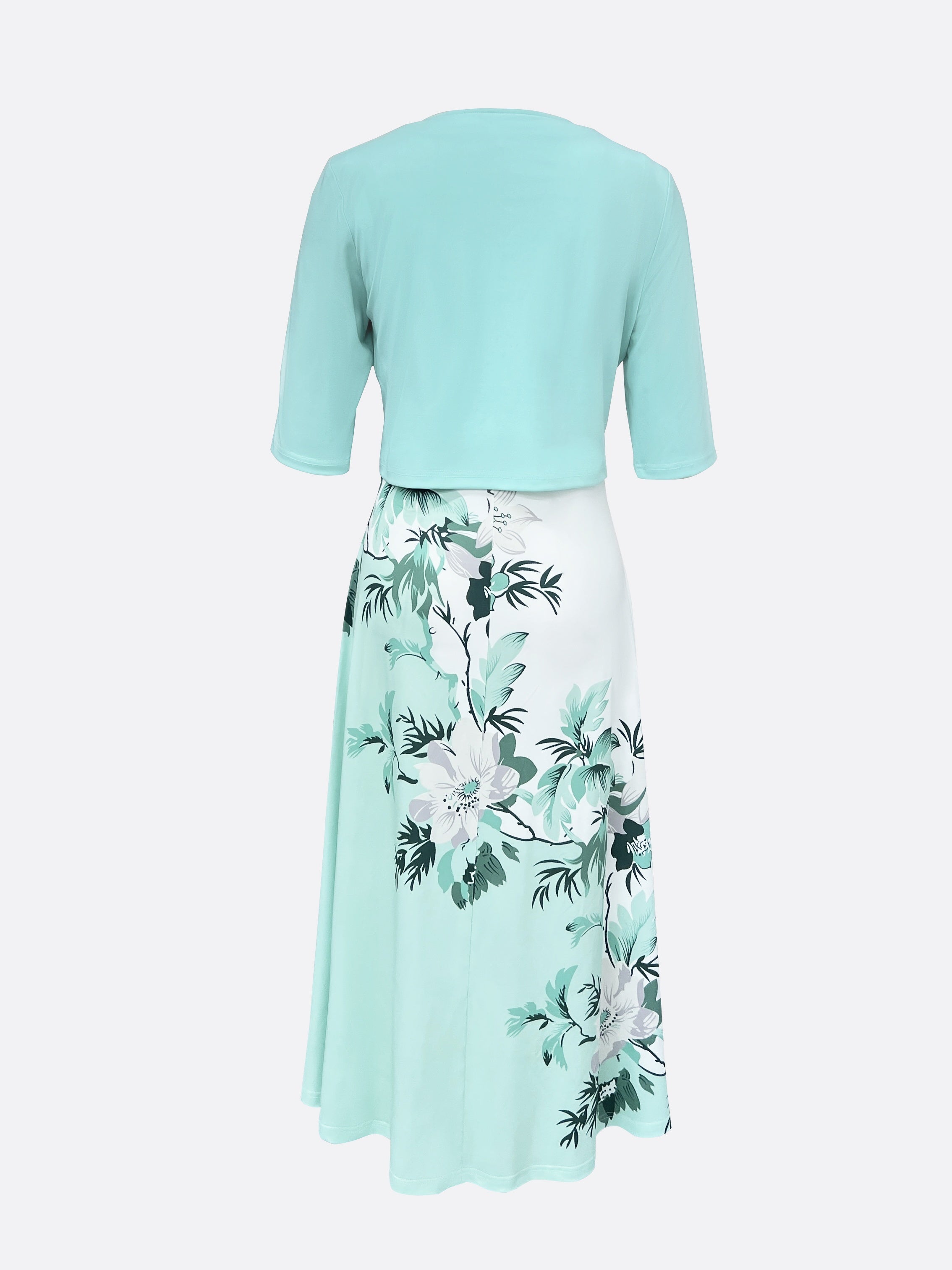 Valenzora Dress | Elegant turquoise long blazer/dress set with floral pattern