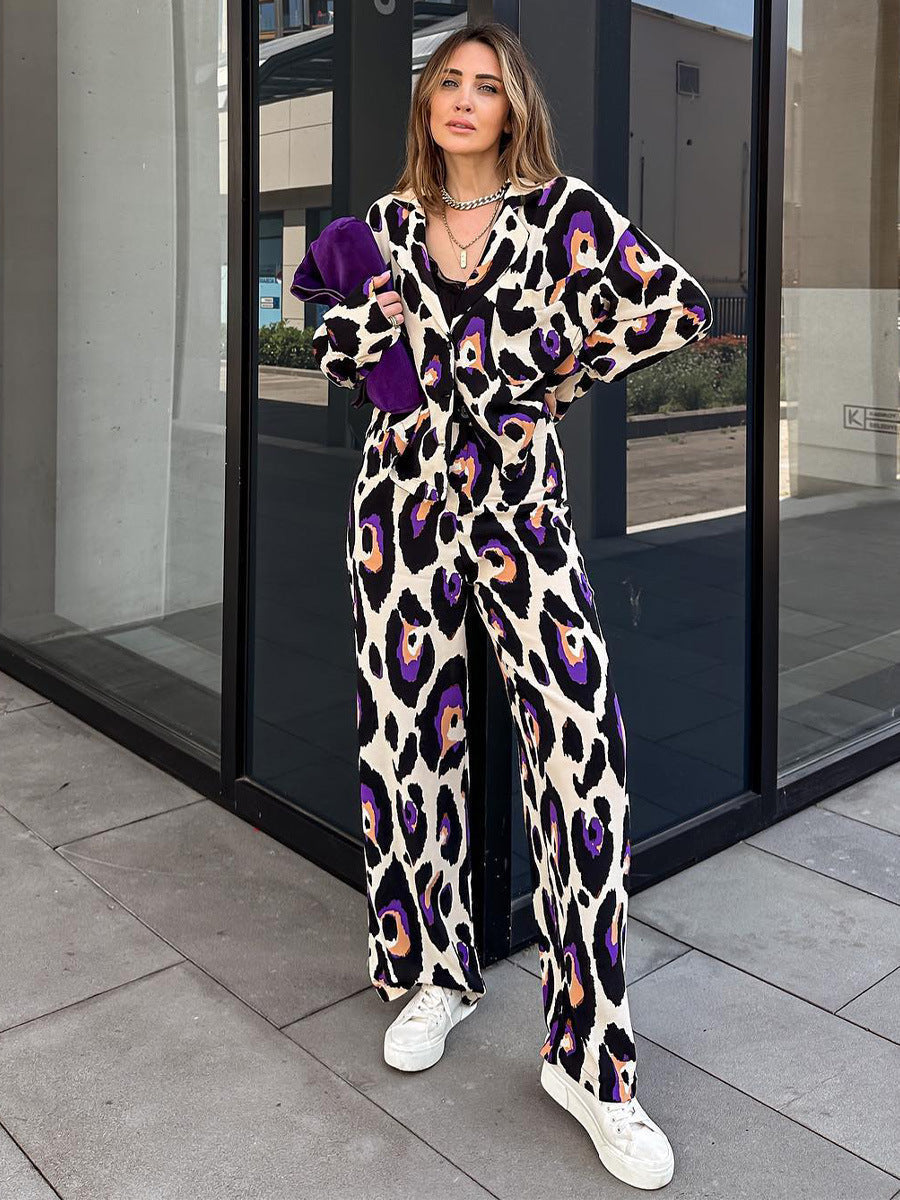 Valenzora leisure suit with short long sleeves and high waist, wide trousers
