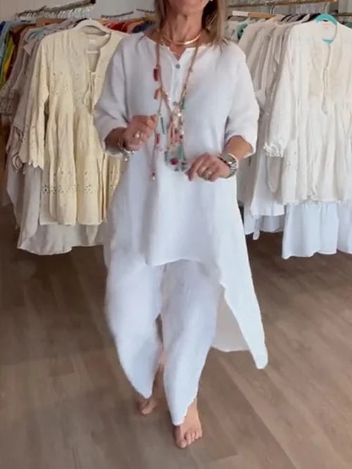 Valenzora | Solid-color linen leisure suit for women