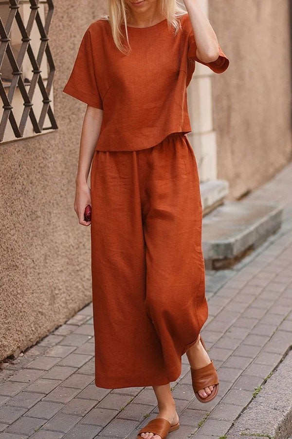 Valenzora | Linen Casual Loose Solid Color Suit Two Piece