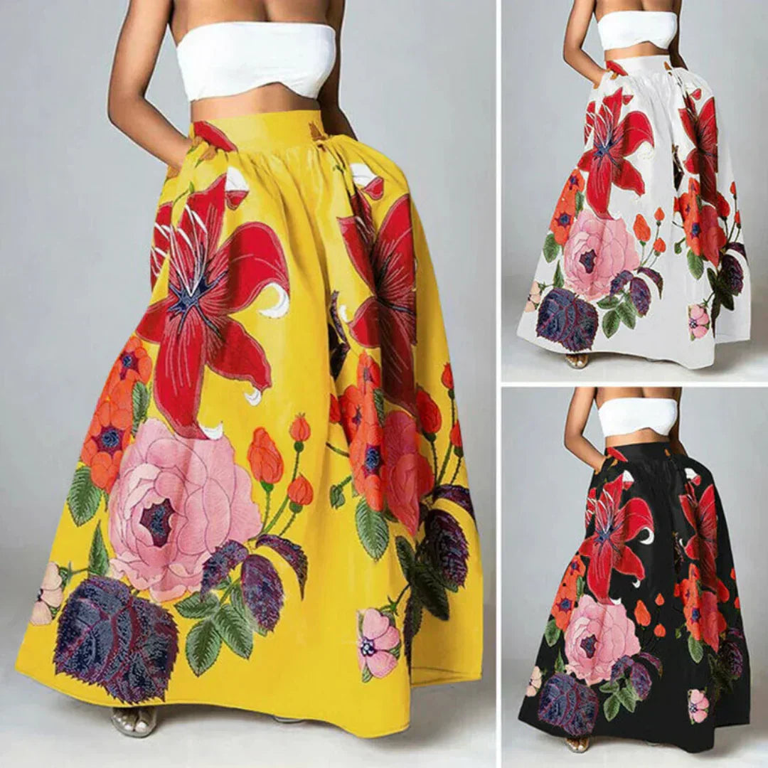Valenzora | High-waisted skirt for women, floral pattern & elegant