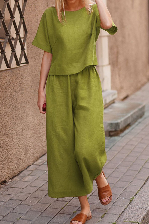Valenzora | Linen Casual Loose Solid Color Suit Two Piece