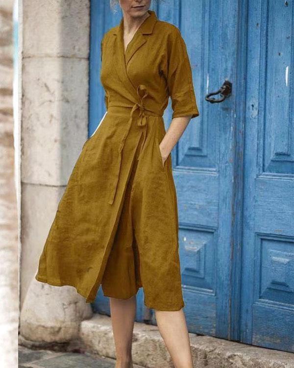 Valenzora | Kleid mit Gürtel und Kragen aus Baumwolle-Leinen