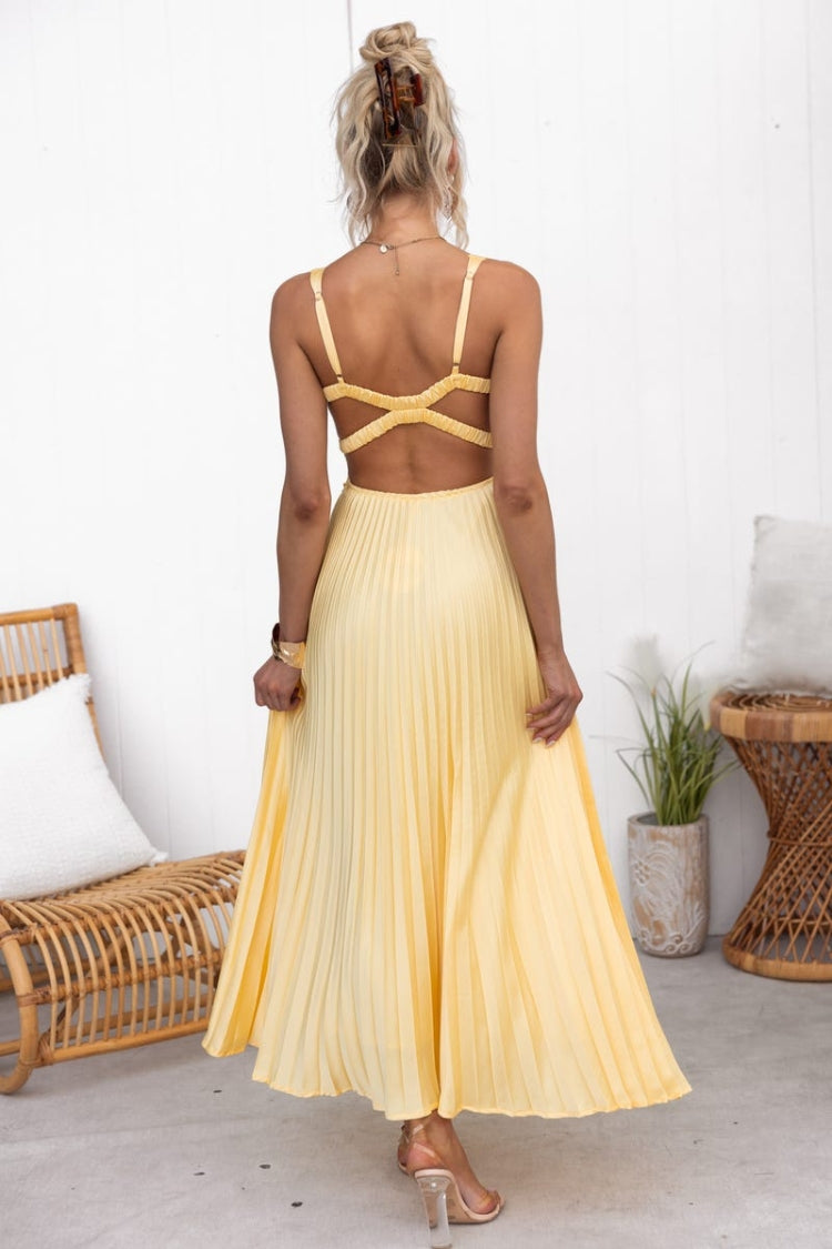 Valenzora | Tucson Sunset Pleated Back Elastic Umbrella Maxi Dress