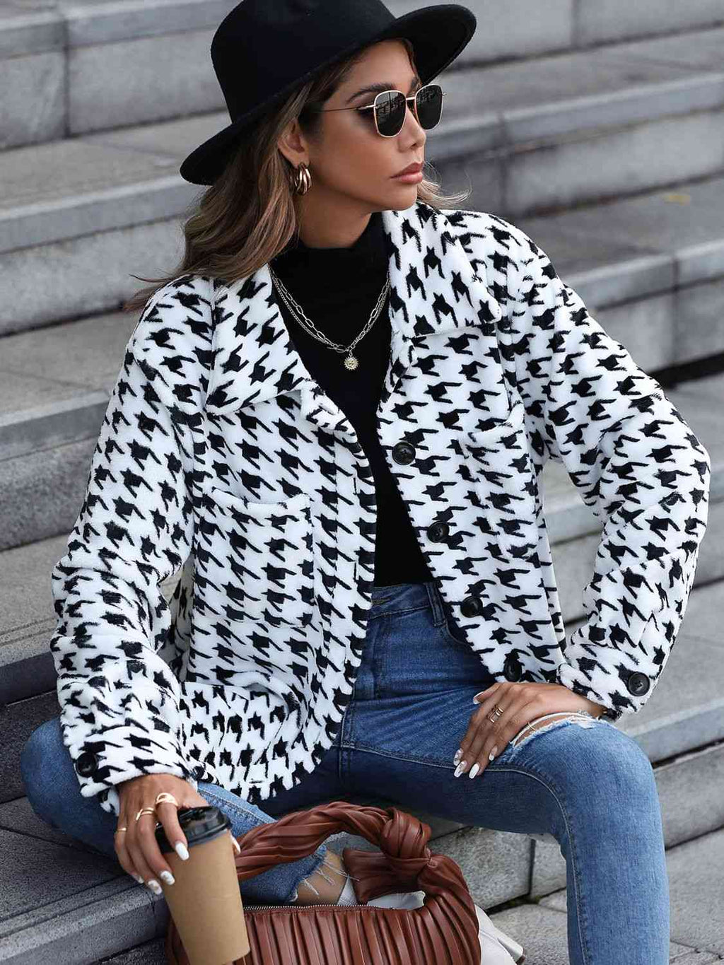 Valenzora | Houndstooth Button Down Jacket