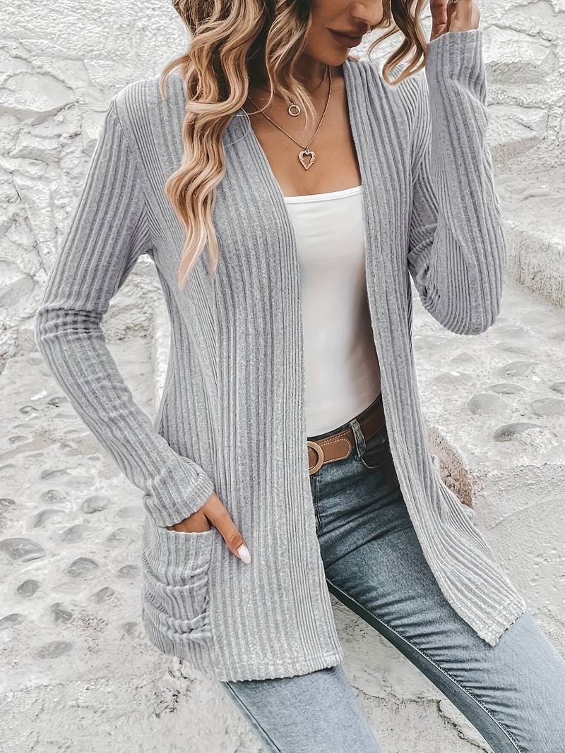 Valenzora | Langärmlige Strickjacke mit offener Vorderseite und zwei Taschen