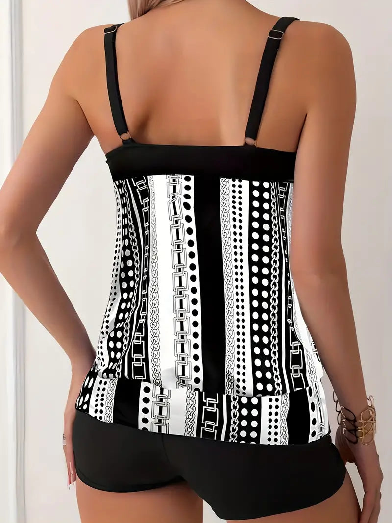 Valenzora | Striped tankini with print