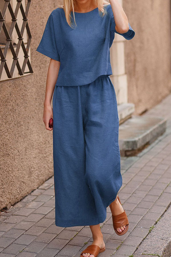 Valenzora | Linen Casual Loose Solid Color Suit Two Piece