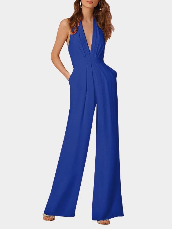 Valenzora | Deep V-neck Sleeveless Wide Leg Jumpsuit