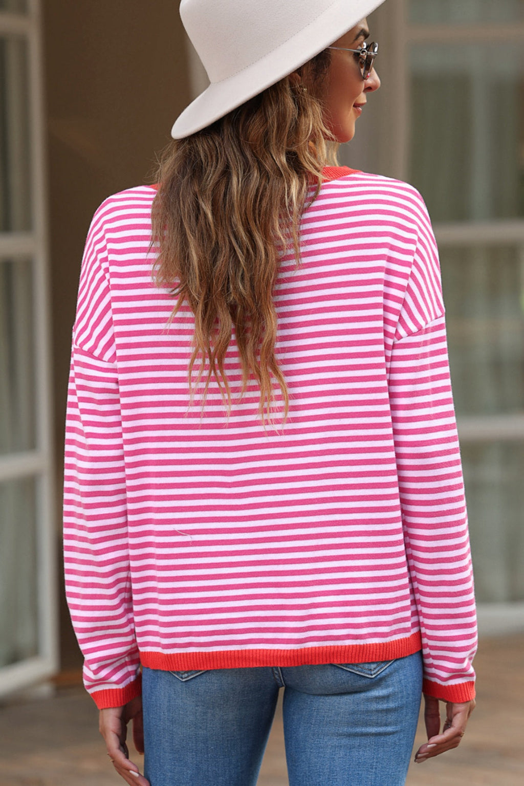 Valenzora | Striped crew neck drop-shoulder T-shirt