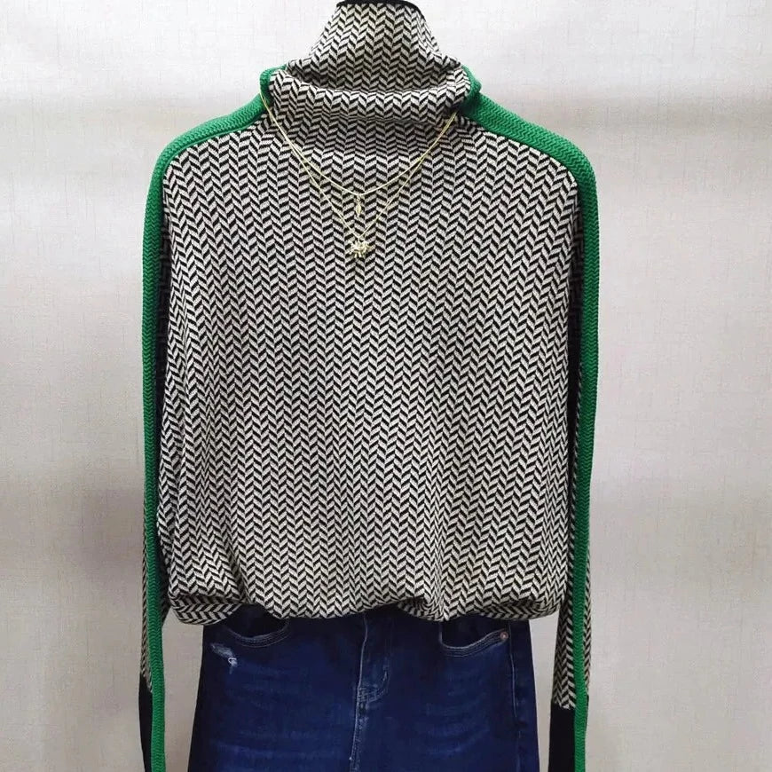 Valenzora Geometrischer Strickpullover mit Rollkragen
