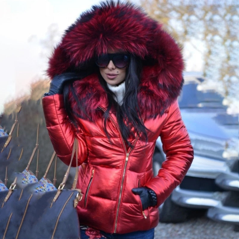 Valenzora - Modische, gefütterte Jacke mit Kapuze und Kunstfellkragen