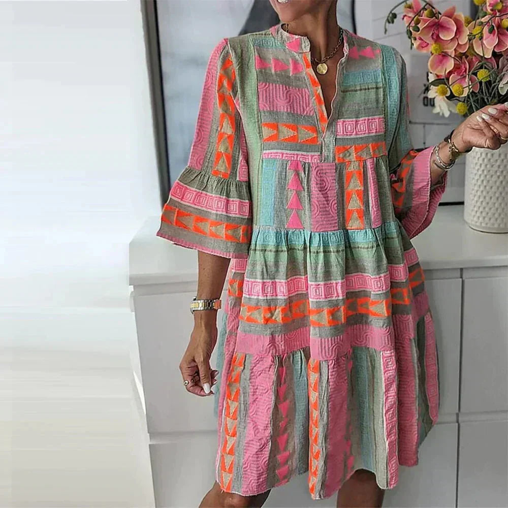 Valenzora | Boho Chic Printed Midi Dress for Women