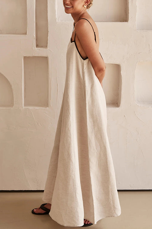 Valenzora | Rosiedress Rückenfreies Maxi-Leinenkleid mit verstellbaren Trägern