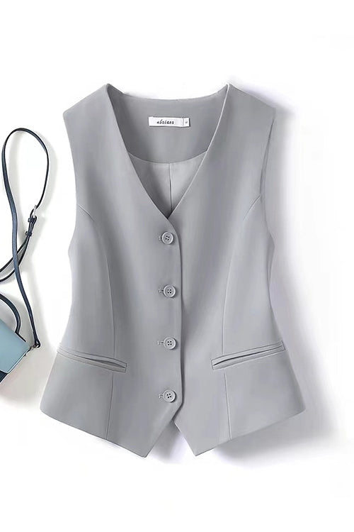 Valenzora | Rosiedress V-neck button placket side pockets blazer vest