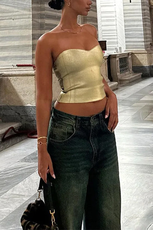 Valenzora | Rosiedress Bandeau Metallic Crop Tube Top