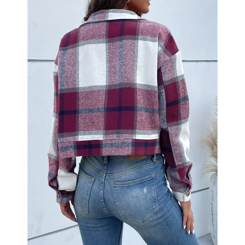 Valenzora | Long-sleeved bomber jacket with check pattern and buttons