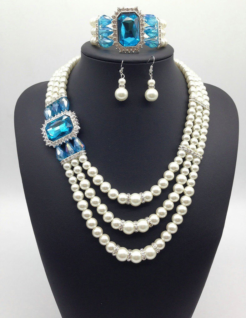 Valenzora gemstone pearl necklace and earring set in European style