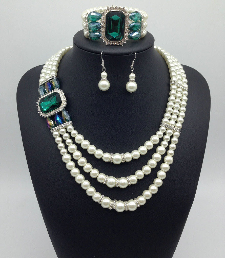 Valenzora Edelstein-Perlenkette und Ohrring-Set im europäischen Stil