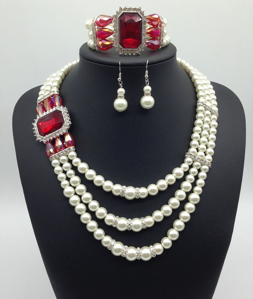 Valenzora gemstone pearl necklace and earring set in European style