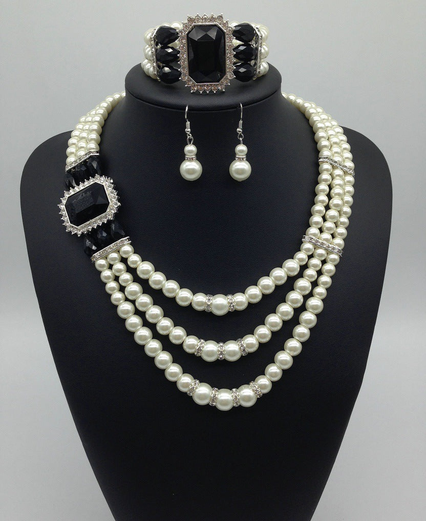 Valenzora gemstone pearl necklace and earring set in European style