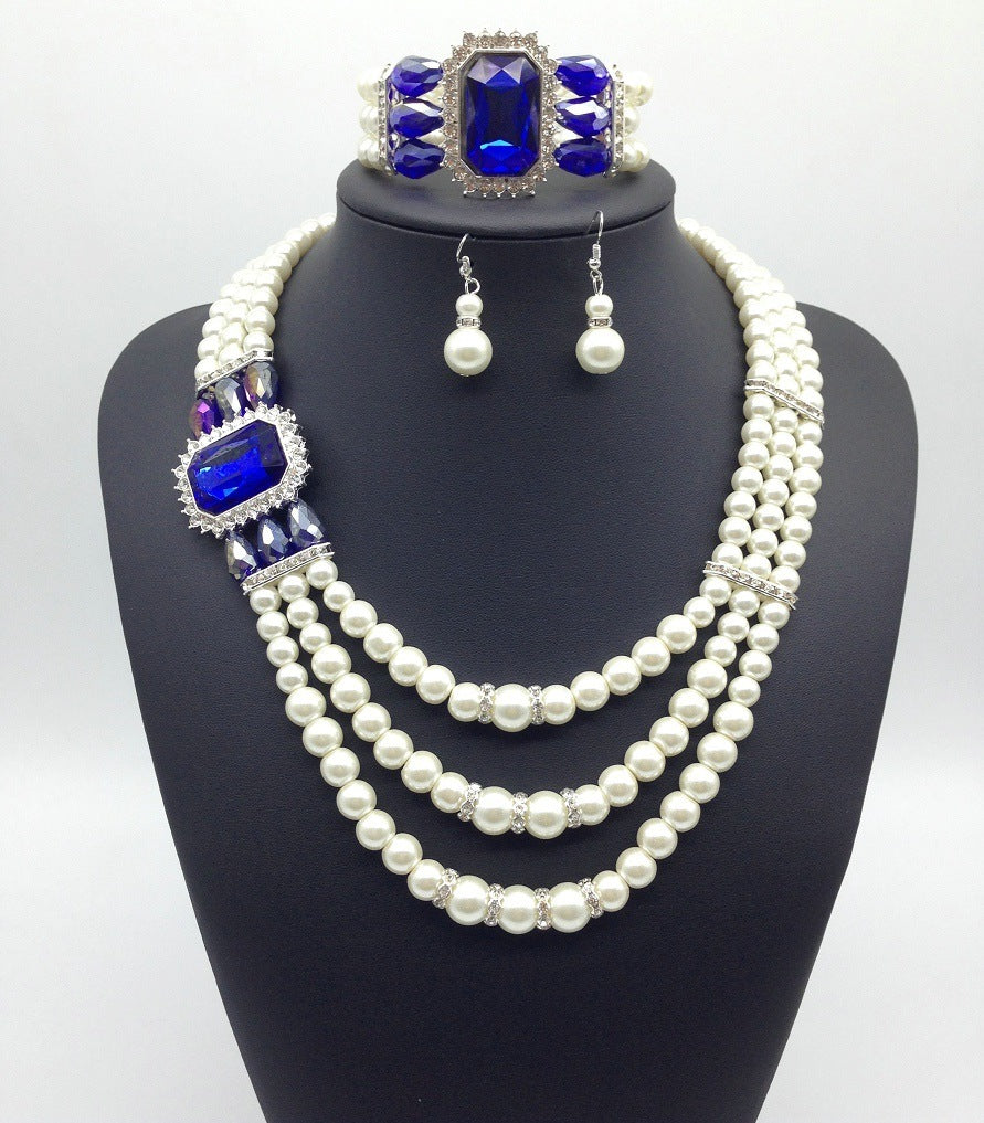 Valenzora gemstone pearl necklace and earring set in European style