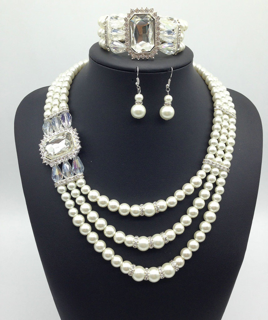 Valenzora Edelstein-Perlenkette und Ohrring-Set im europäischen Stil