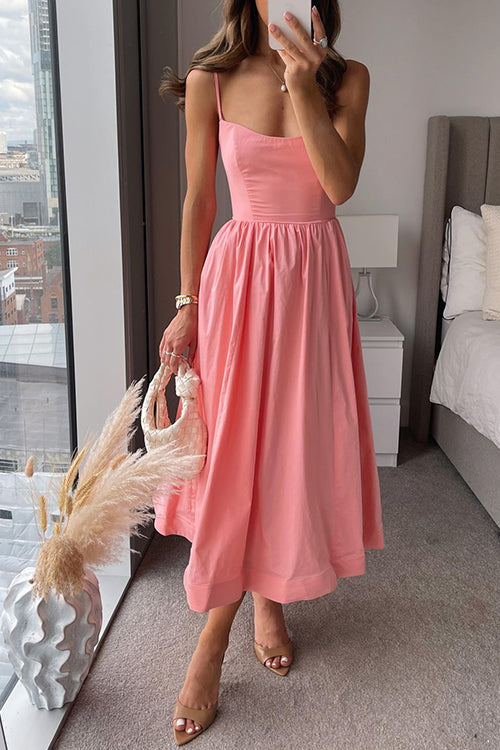 Valenzora | Rosiedress U-Ausschnitt Enges Swing Maxi Cami-Kleid