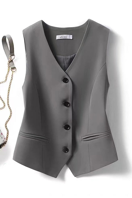 Valenzora | Rosiedress V-neck button placket side pockets blazer vest