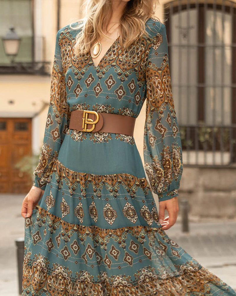 Valenzora | V-neck holiday dress in ethnic style