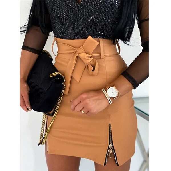 Valenzora | Chic Fashion High-Waisted Leather Skirt